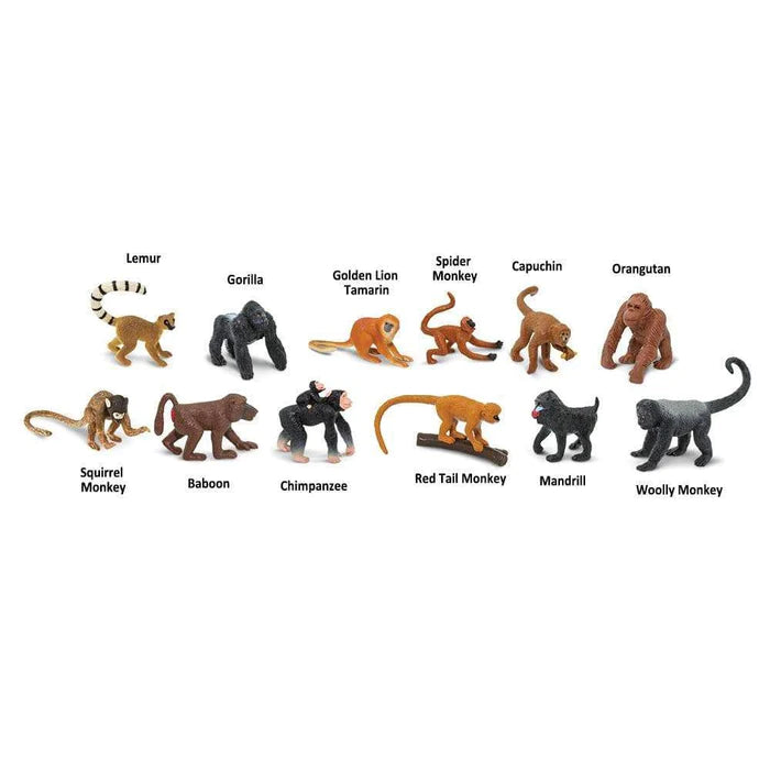A group of TOOBS® Figurines Monkeys & Apes are shown on a white background.