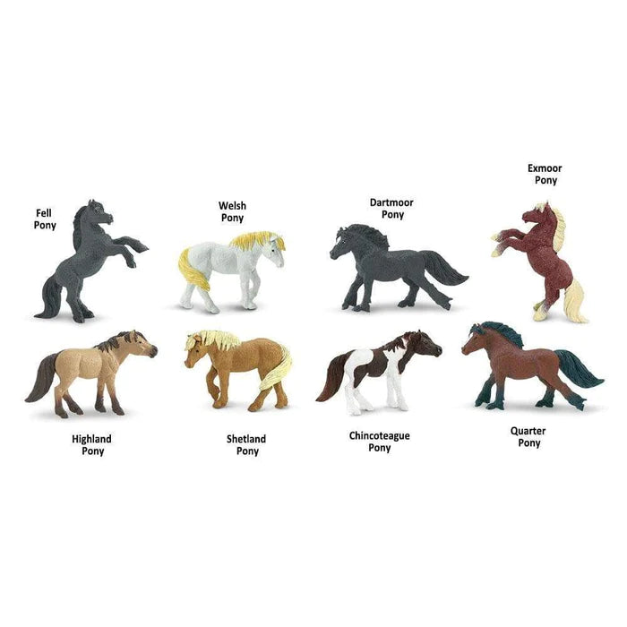 a group of TOOBS® Figurines Ponies in different colors.