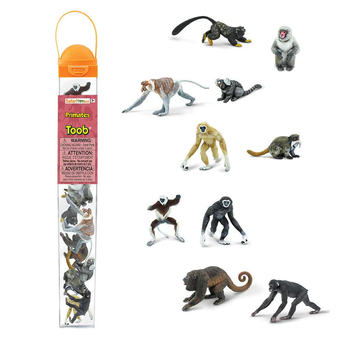 a group of monkeys in a TOOBS® Figurines Primates tube.