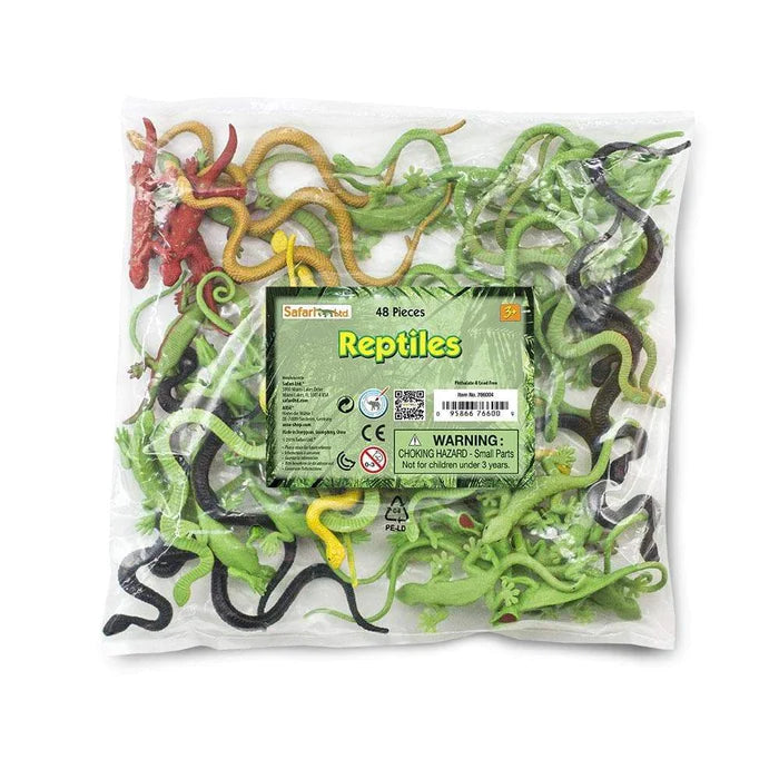 a bulky pack of TOOBS® Figurines Reptiles in a plastic bag.