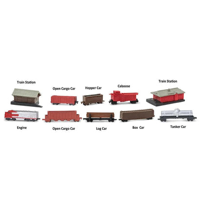 a TOOBS® Figurines Trains set with different types of trains.