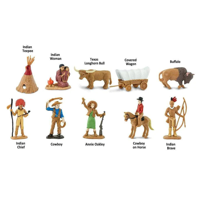a set of TOOBS® Figurines Wild West figurines of native americans and cowboys.