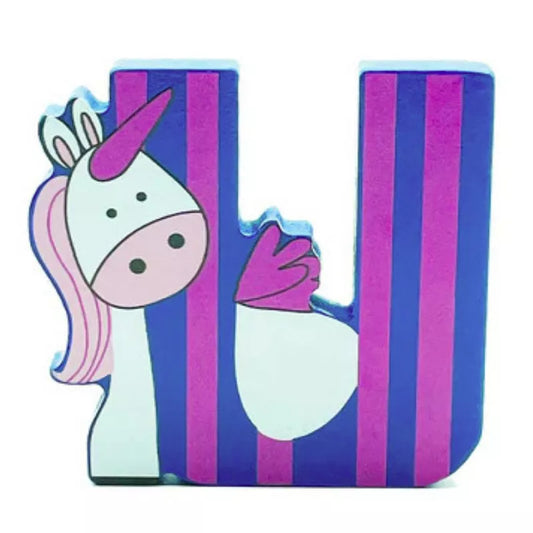 A Wooden Letter Animal – U with a unicorn on it.
