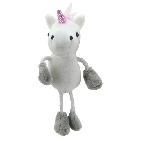 A Finger Puppet Unicorn, sized for children or adults’ fingers. Soft padded body, with realistic colours.