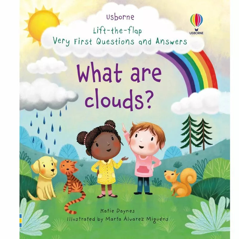 Children explore the Usborne Lift-the-flap Very First Questions and Answers: What are Clouds?.