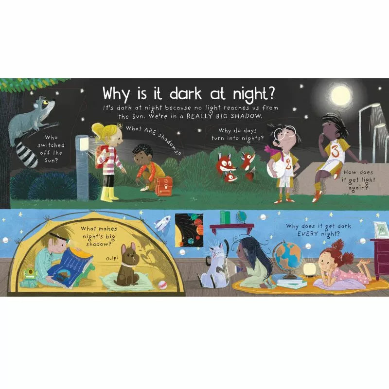Why is it dark at night in the Usborne Lift-the-flap First Questions & Answers: Why is it dark at night?
