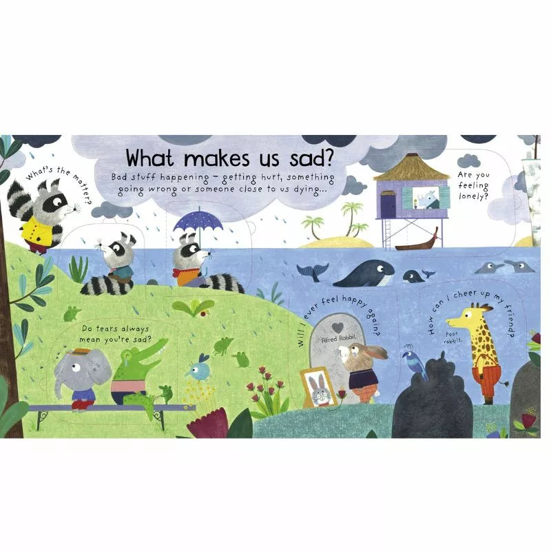 What Makes Us So?": A captivating children's book by John Lewis that explores Usborne Lift-the-flap First Questions and Answers What are feelings?.