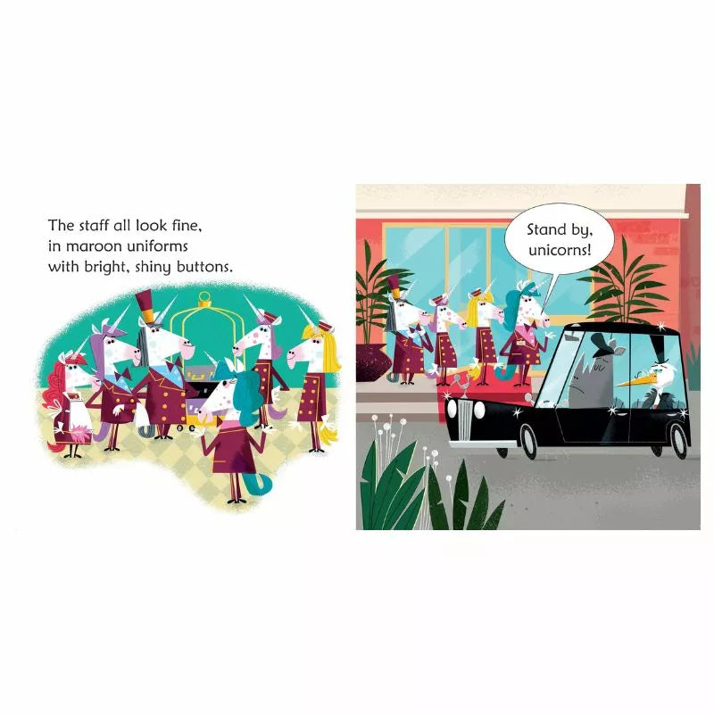 a children's book with illustrations of Usborne Phonics Readers: Unicorns in uniforms.