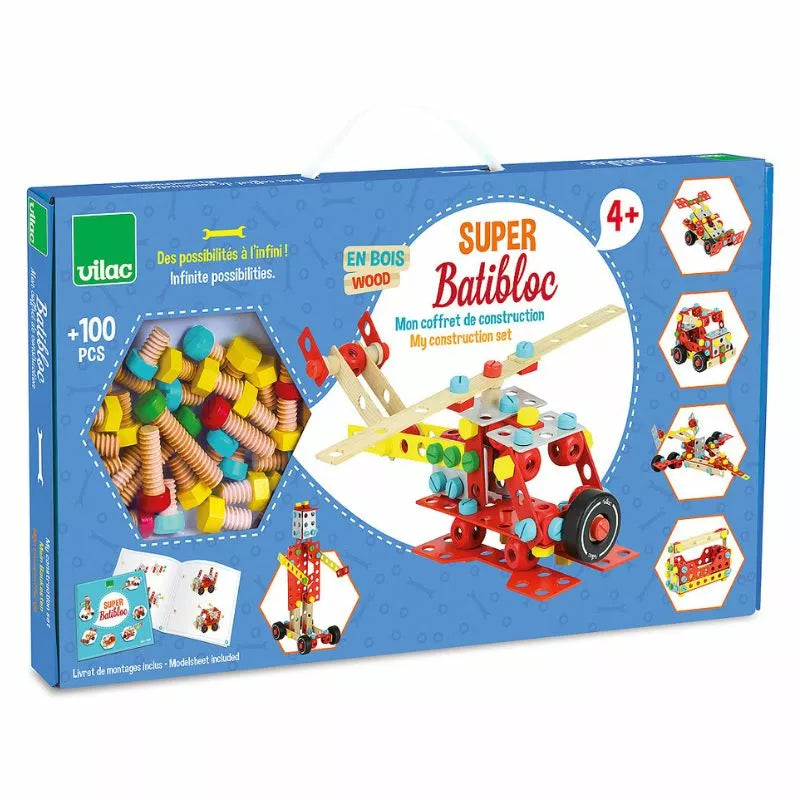 A Vilac Super Batibloc Construction set with a toy airplane.