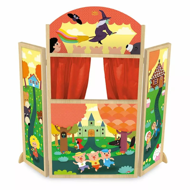 a Vilac Fairy Tales Theater with a witch and a witch's hat.