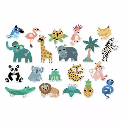a set of Vilac Jungle Magnets with various animals on a white background.