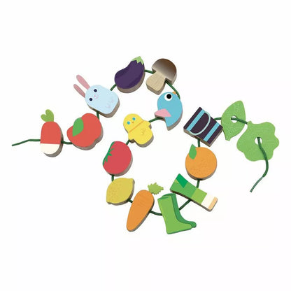 a bunch of Vilac Vegetable Garden Large Beads Sets arranged in a circle on a white background.