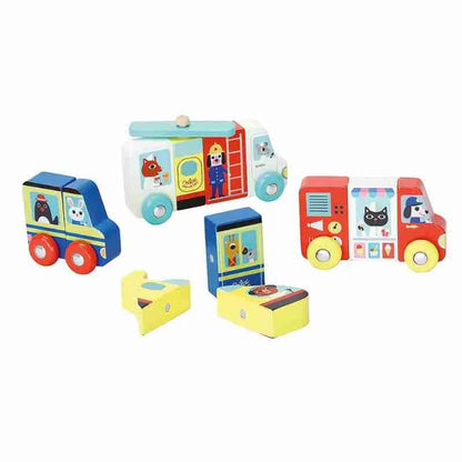This Paw patrol wooden toy set features beautiful illustrations by Ingela P. Arrhenius and includes Vilac Magnetic Trucks for extra playability.