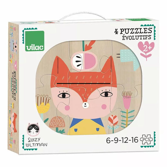 A Vilac Evolutive Puzzle box with a picture of a fox.