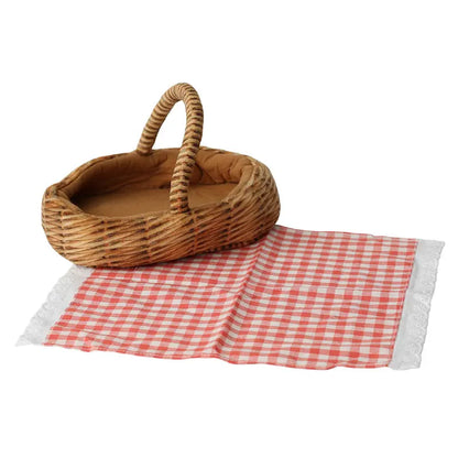 The Wilberry Teddy Bears’ Picnic Soft Toy Set features a plush picnic basket with a handle and a red-and-white checkered cloth trimmed in lace—perfect for imaginative play or a delightful Teddy Bears’ Picnic.
