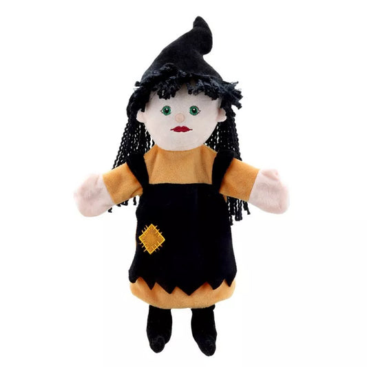 Hand Puppet of a Witch with colourful clothes and quality embroidered facial features.  Big enough to be used by children and adults.