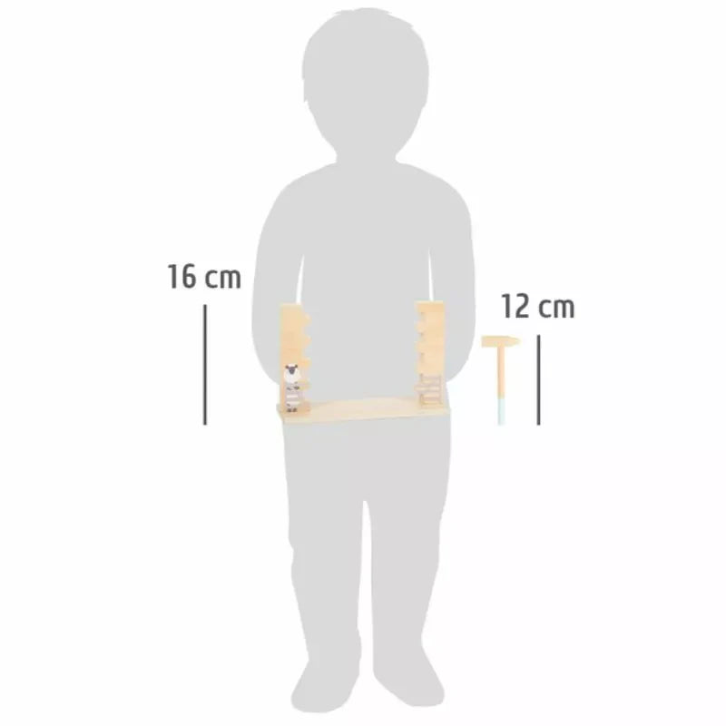 Silhouette of a preschooler with height measurements and hand braces to assist with mobility or medical support from the Wobbly Wall Game "4 Friends".