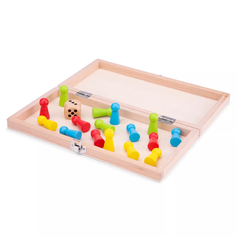 A New Classic Toys Ludo Game with colorful wooden pieces.
