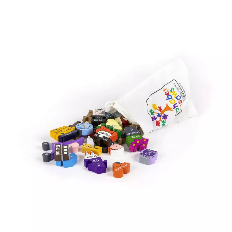 a Alphabet Jigsaws An Siopa Irish puzzle and a bag of candy.