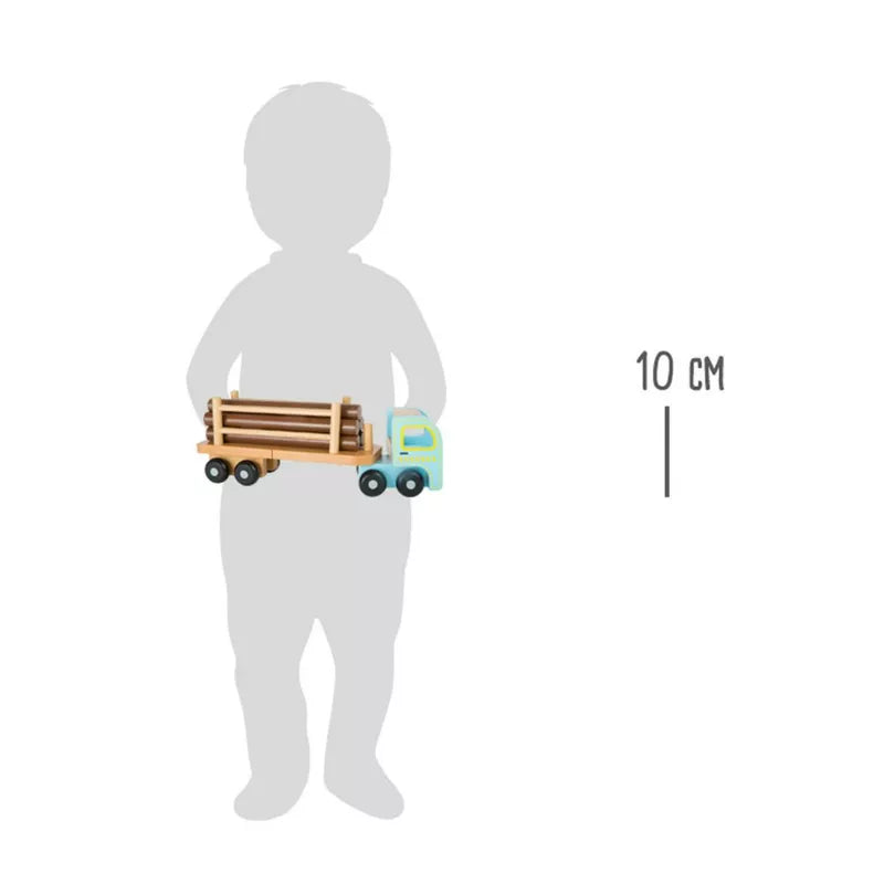 A New Classic Toys Wooden Tractor with Trailer and Milk Bottles is shown with the measurements.