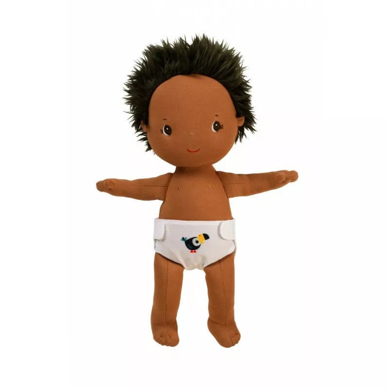 A Lilliputiens Babydoll Sasha stuffed toy of a boy in a diaper.