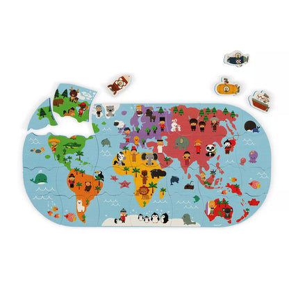The Janod Bath Explorers Map is a map of the world with animals on it.
