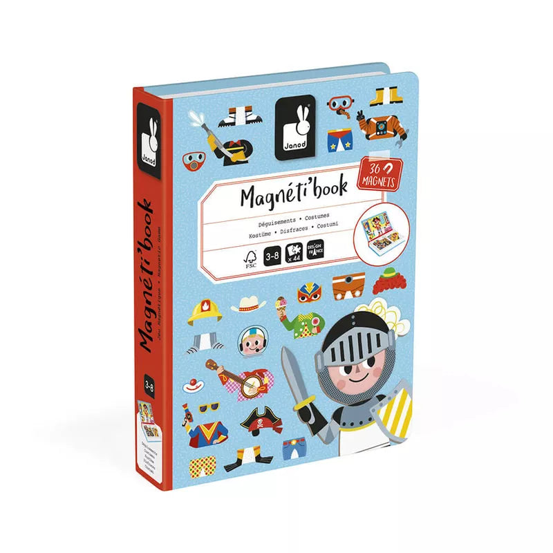 A Janod Costumes Magneti'book with cartoon characters on it.