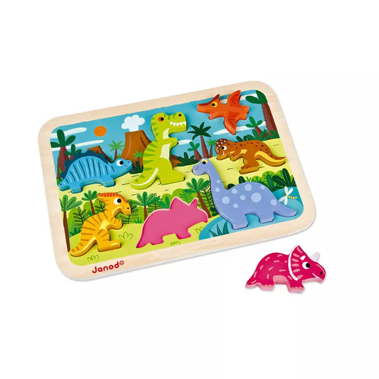 Janod Dinosaurs Chunky Puzzle with dinosaurs on it.