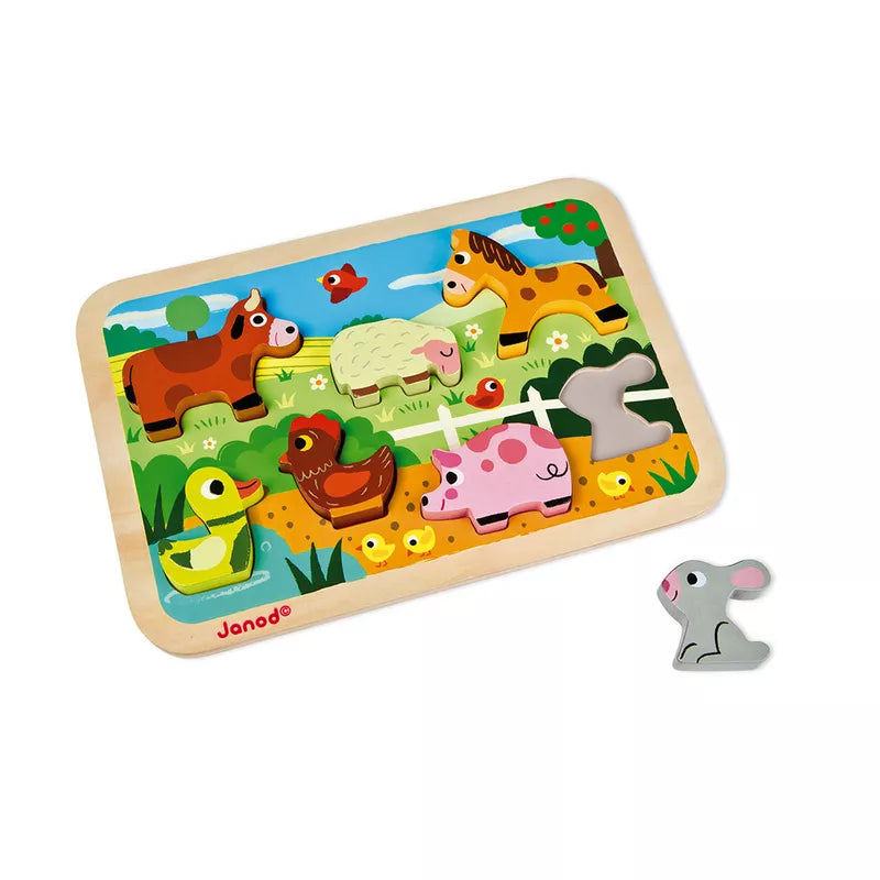 A Janod Farm Chunky Puzzle with animals on it.