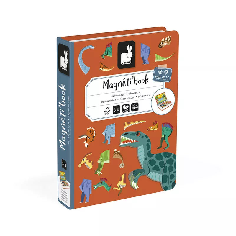Janod Dinosaurs Magneti’Book with cartoon animals on it.