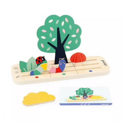 A wooden puzzle with a tree and animals on it cannot be replaced by Janod Finding Your Bearings in Space The Garden as it is a different product with a different design.