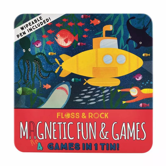 a Floss & Rock Magnetic Fun & Games Deep Sea magnet with a yellow submarine on it.