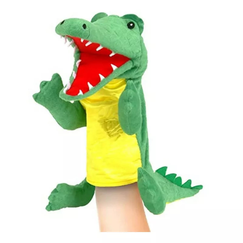 a Fiesta Crafts Hand Puppet Crocodile with its mouth open.
