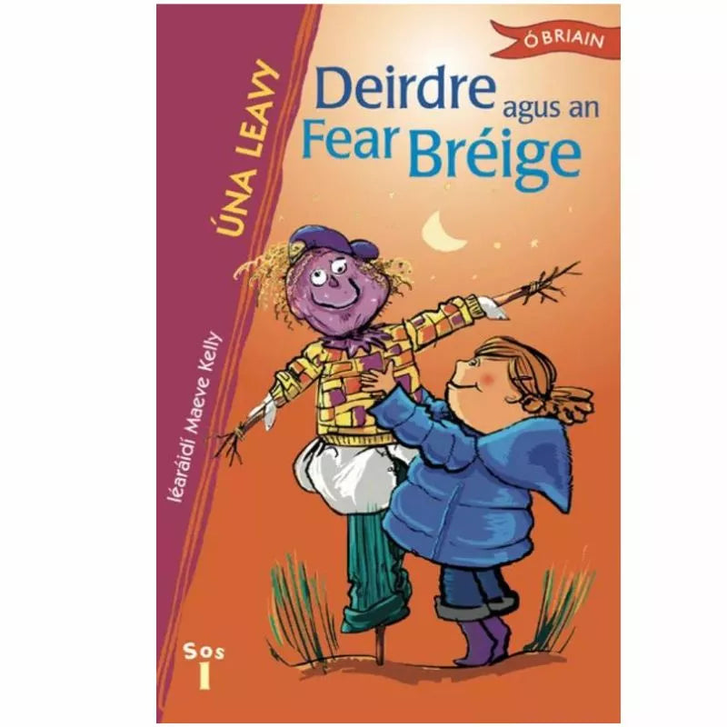 A paperback children's book with the title "Deirdre agus an Fear Bréige" in the Irish language.