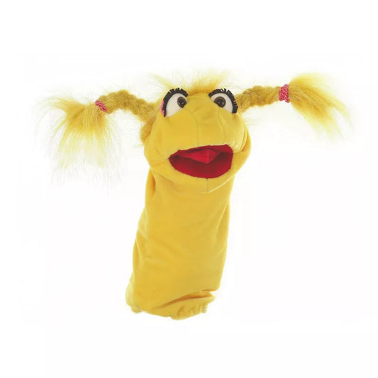 a Living Puppets Mrs Schnatterschnute Glove Puppet with long hair.