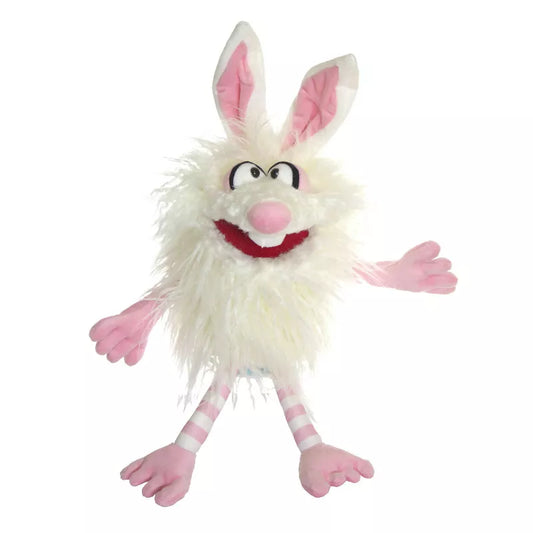 a Living Puppets Flöckchen Hand Puppet 34cm with pink and white fur.