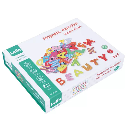A box of New Classic Toys Magnetic Alphabet Letters and numbers.