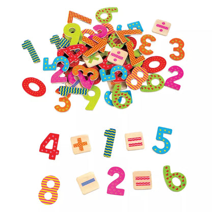 A pile of New Classic Toys Magnetic Numbers - 60 pcs. on a white background.