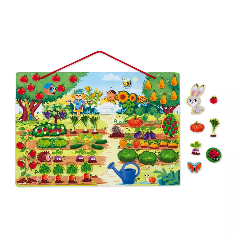 Janod My Magnetic Garden is a magnetic peg board with a garden scene.