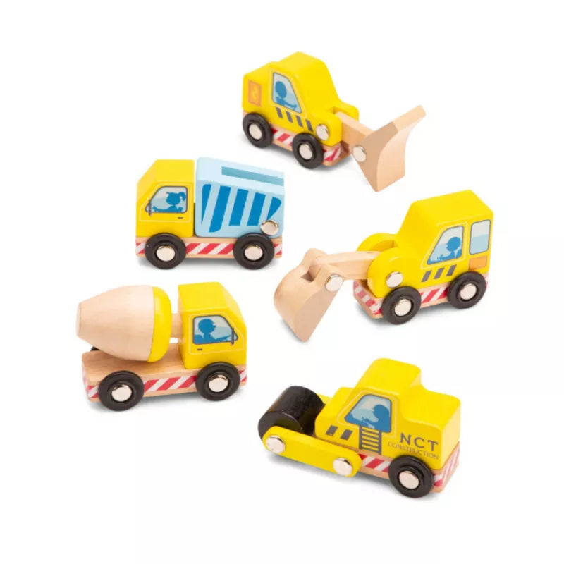 A set of New Classic Toys Construction Vehicles set of 5 on a white background.