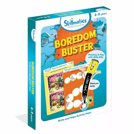 The Skillmatics Boredom Buster game is shown in a box.