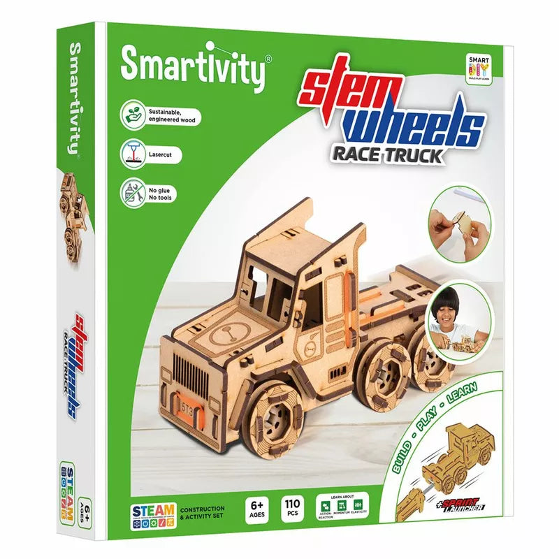 a Smartivity STEM Construction Race Truck wooden model.