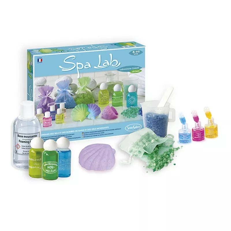 A Sentosphere Spa Lab with different colored vegan bath objects.