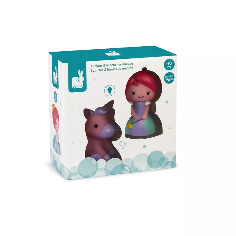 A box with a Janod Squirter Princess & Luminous Unicorn Bath Toy.