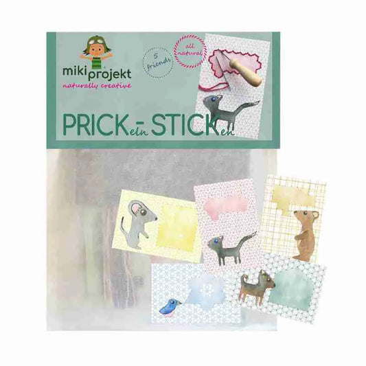 A package of Prick Stick Stitching Set 'Friends' stickers with animals on them.