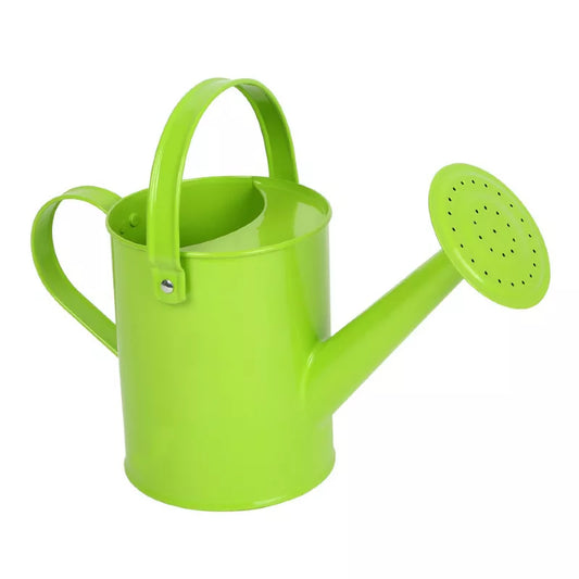 A green Watering Can with a plastic handle.