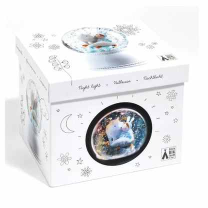 A white box with a picture of Djeco Snow Ball Nightlight Lila & Pupi inside of it.