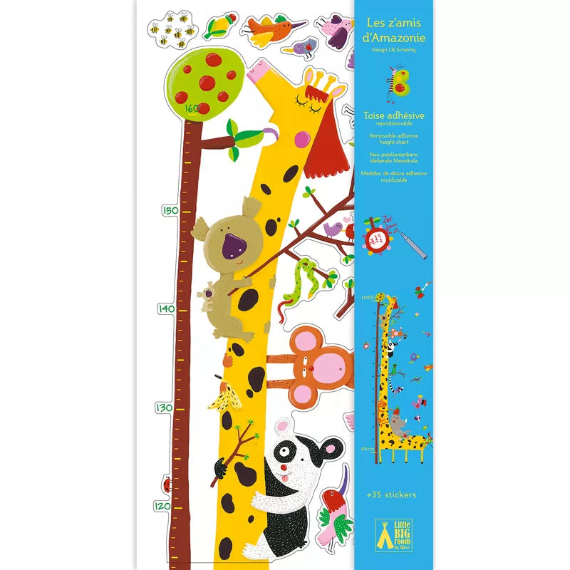 A picture of the Djeco Friends of the Amazon Height Chart featuring a giraffe and a panda bear.