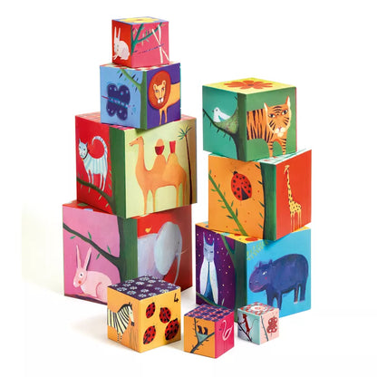 A stack of Djeco Nature and Animals Blocks.