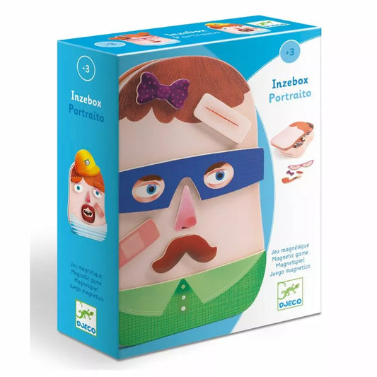 A Djeco cardboard box with a man wearing a bow tie.